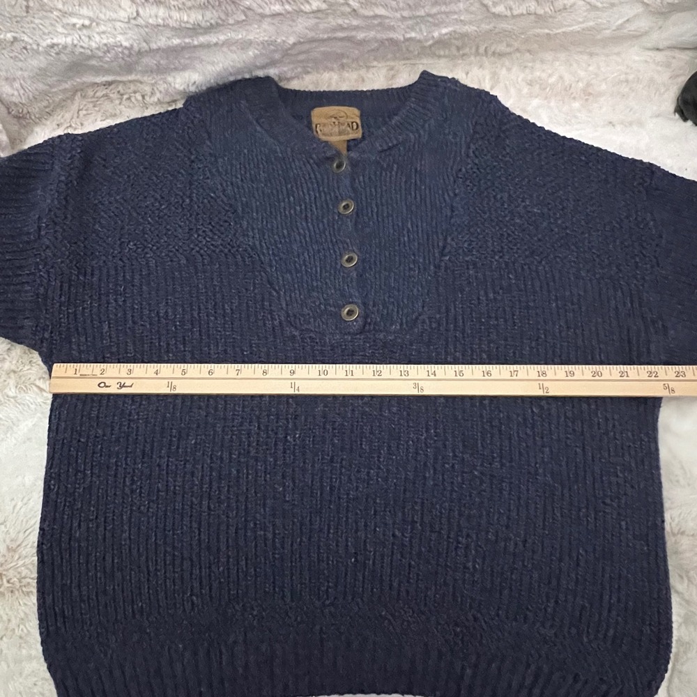 Red Head Men's Blue Knit Cotton Henley Fisherman Sweater Sz L Vintage Y2K Casual - Picture 10 of 12